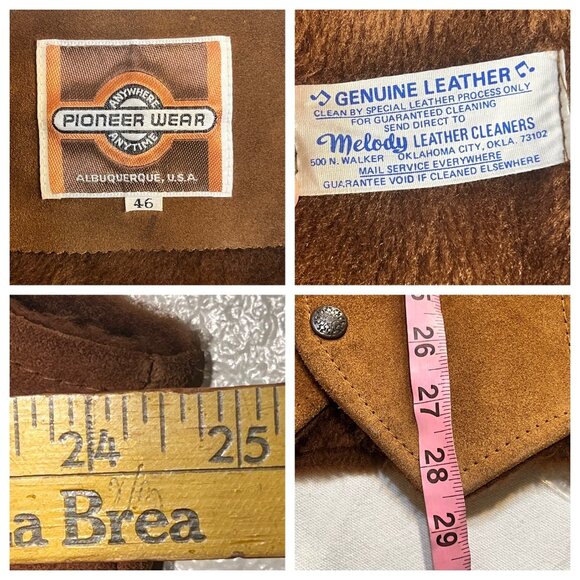 Mens Pioneer Wear Suede Leather Western Vest Size 46 Brown Snap Front Pockets - Picture 11 of 16